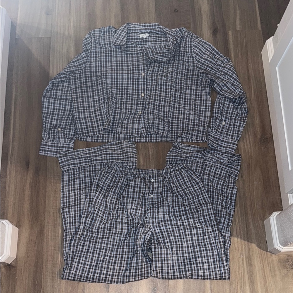 Aerie Blue and White Plaid Pajama Set